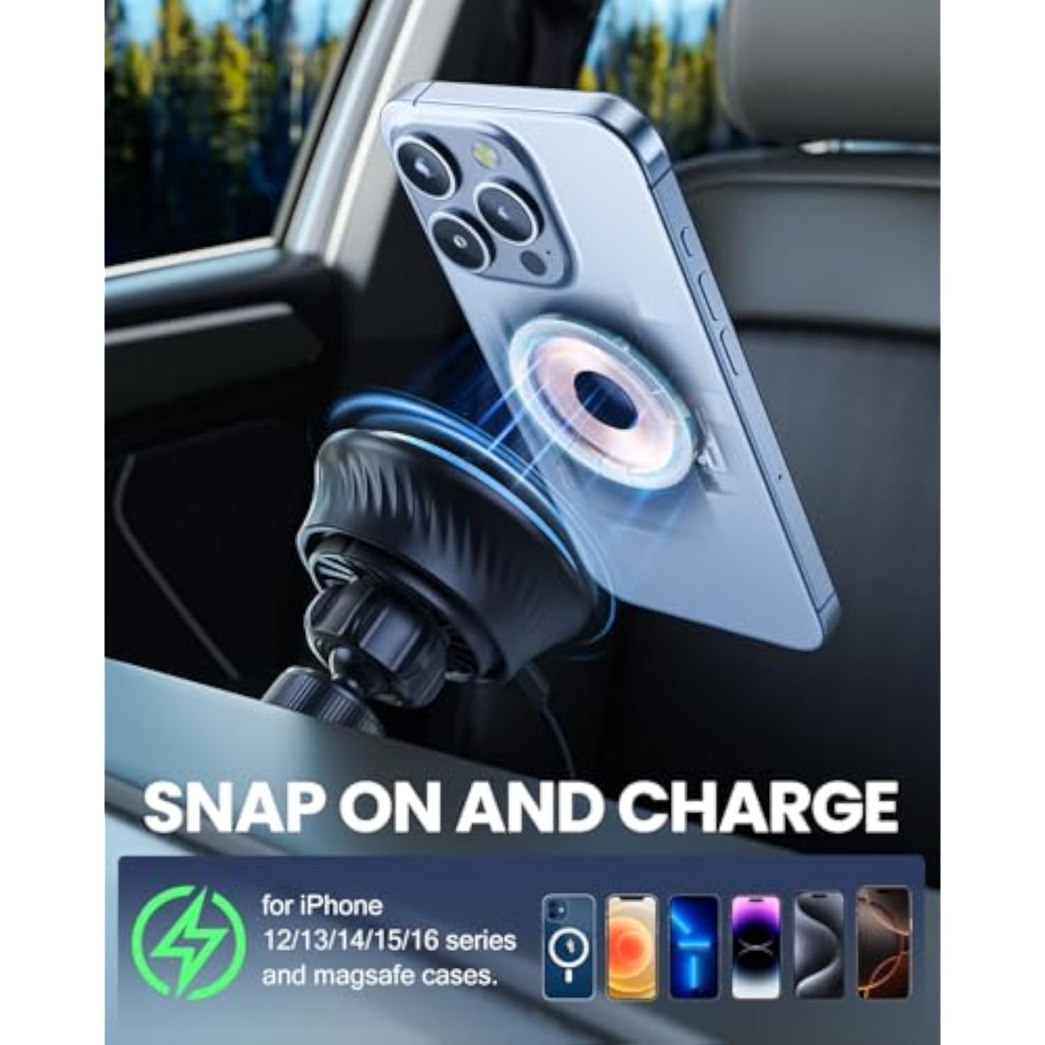 For Magsafe Car Mount Charger, Qi2.0 15W Magnetic Wireless Car Charger, Magsafe Charger For Iphone 16 Pro Max/16/15/14/13/12, Fast Charging Magnetic Phone Mount Holder, Black