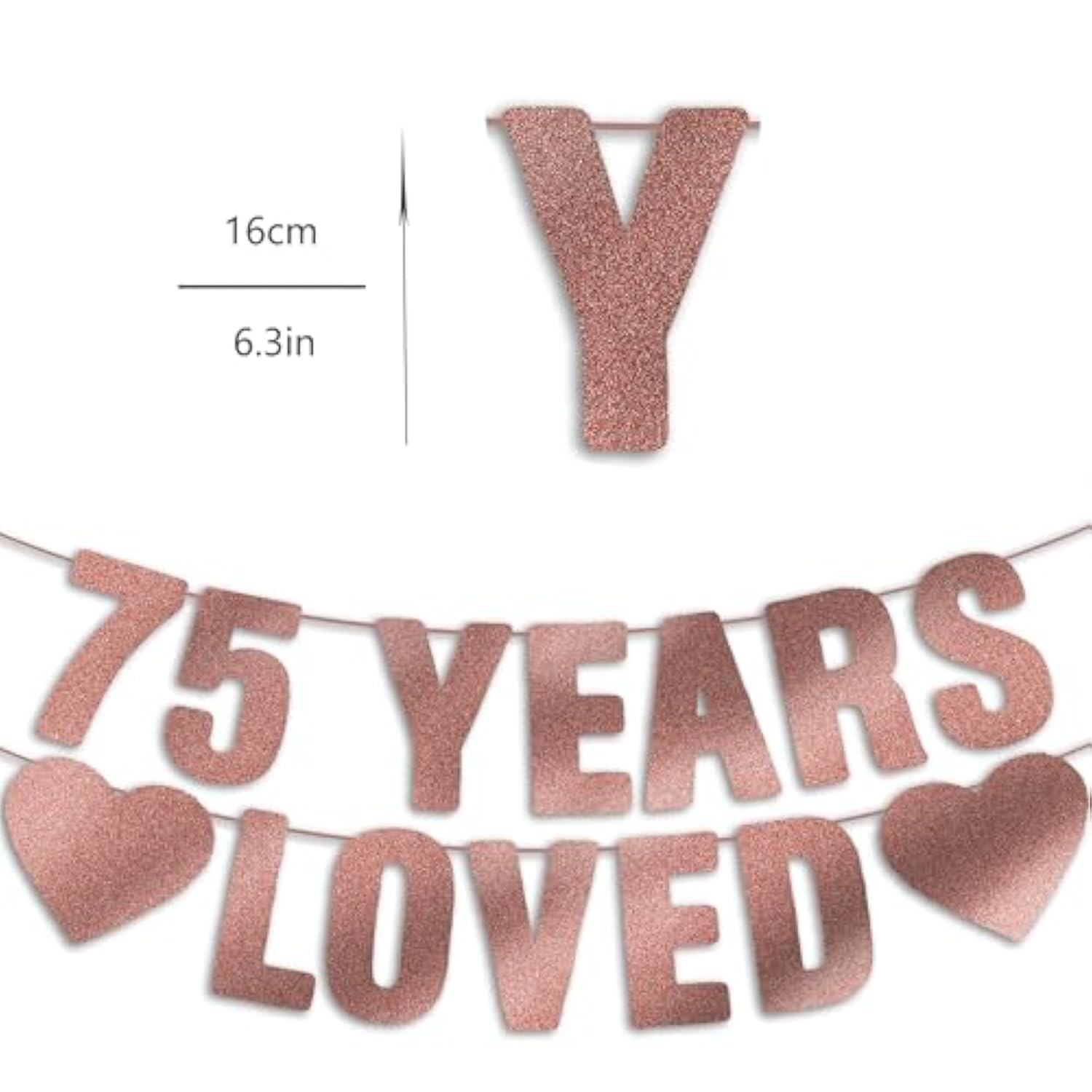 Pre-Strung Rose Gold 75th Birthday Banner, Party Decorations for Women