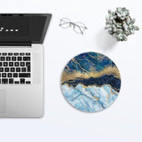 Blue Abstract Marble Gaming Mouse Pad, 8.8" Gold Glitter Liquid Marble Round With Non-Slip Base And Stitched Edge, Computer Keyboard Mouse Mat For Home Office Work