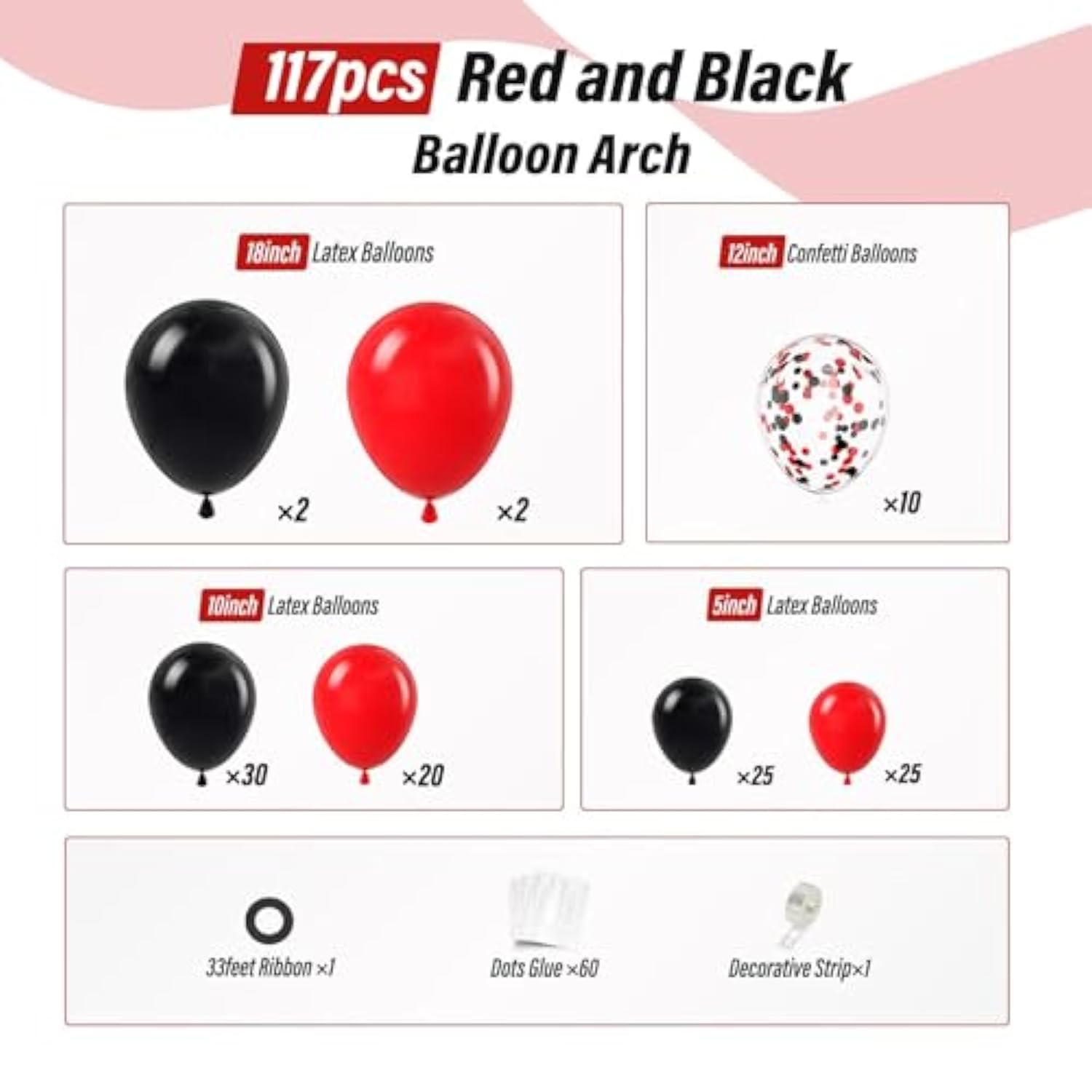 Red and Black Balloon Arch Kit with Confetti Balloons for Party Decor