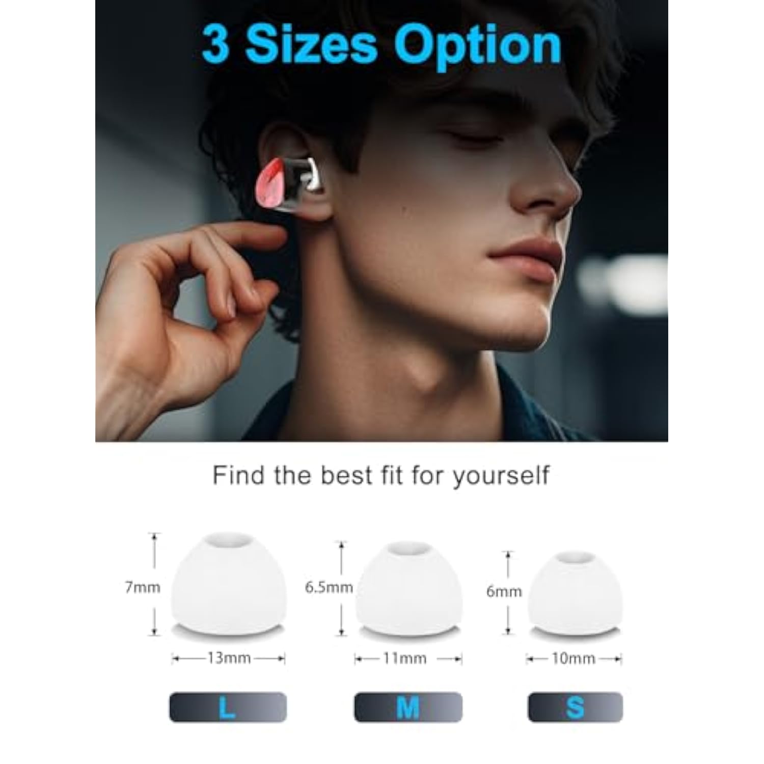 Replacement Ear Tips For Noble Fokus Amadeus – 3 Pairs Silicone Earbuds Tips (S/M/L), Soft Anti-Slip Covers, Noise Isolation, Washable, Comfortable Secure Fit For Daily Use(White)