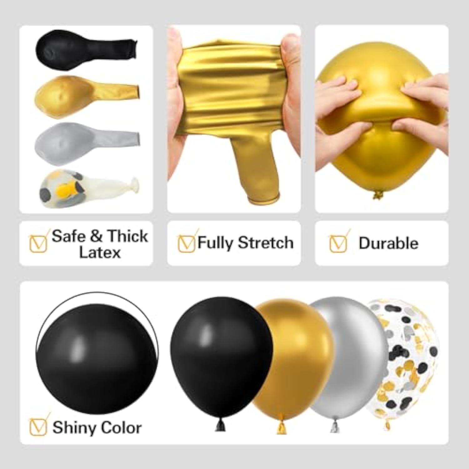 137-Pc Black, Gold & Silver Balloon Arch Kit with Stars for Parties