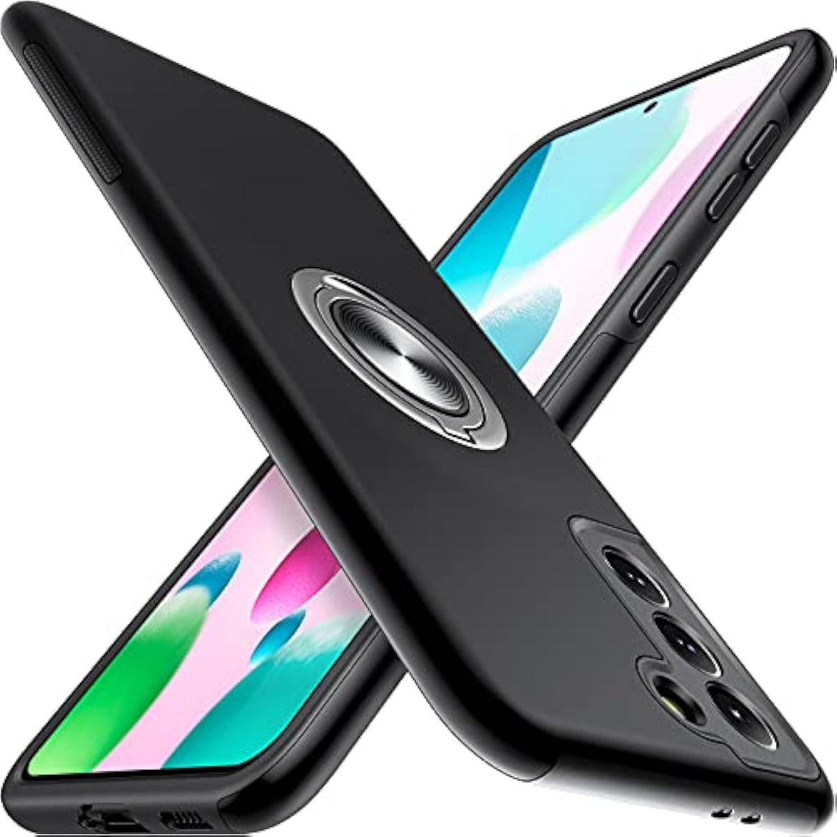 Designed For Samsung Galaxy S21 Case (Not For S21 Plus & S21 Ultra), Slim Tough Rugged Shockproof Protective Case With Metal Ring Kickstand For Samsung Galaxy S21 6.2 Inch, Black