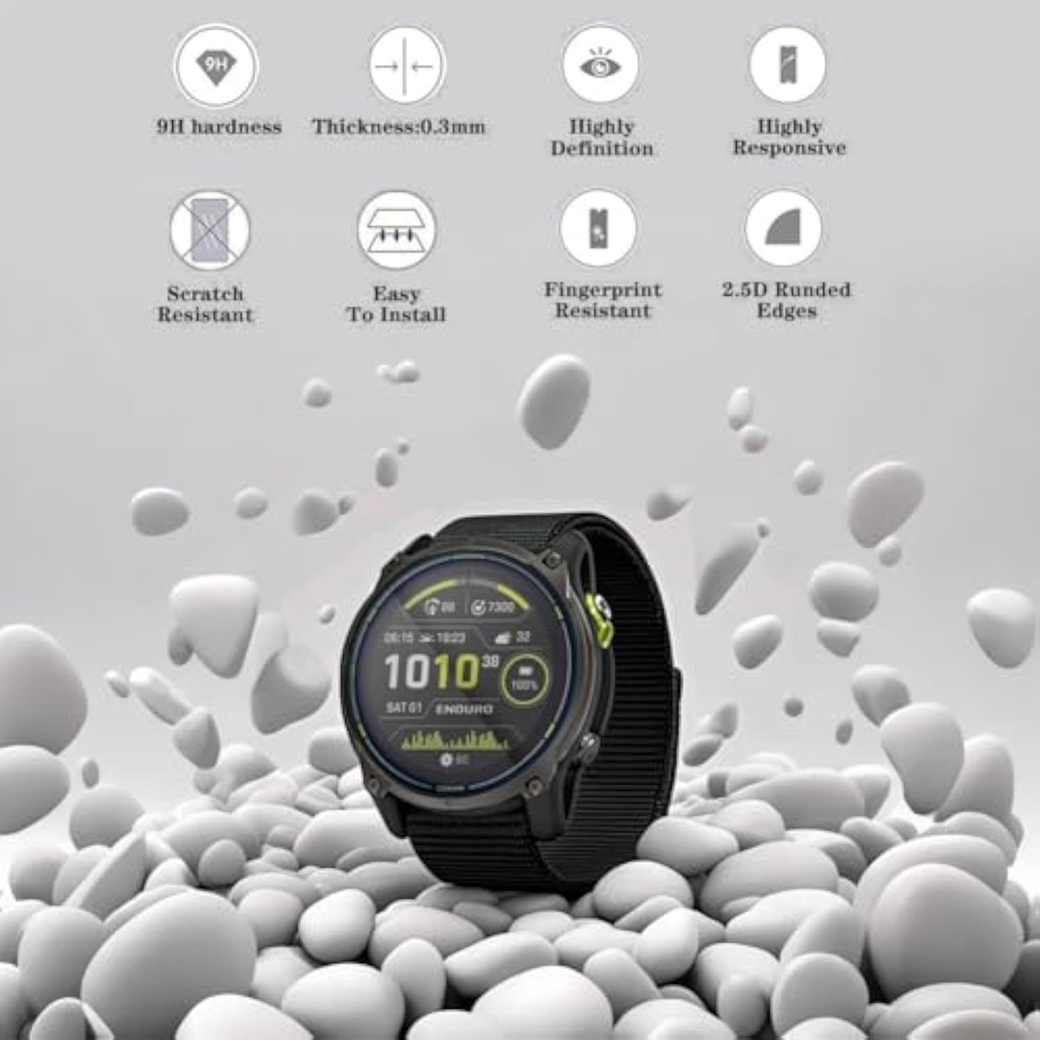Watch Screen Protector +Watch Case Cover For Garmin Enduro 3, [3-Pcs] Tempered Glass Film & Soft Tpu Bumper, Anti-Scratch, Bubble-Free, Hd Clear, Shockproof Protection (Black Red)
