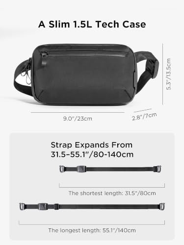 Elements Tech Case Mini - Compact Electronics Organizer, Small Cable Bag For Chargers And Earbuds, Phone Pouch, Travel Accessory Case, Crossbody Sling, Black X-Pac Vx42