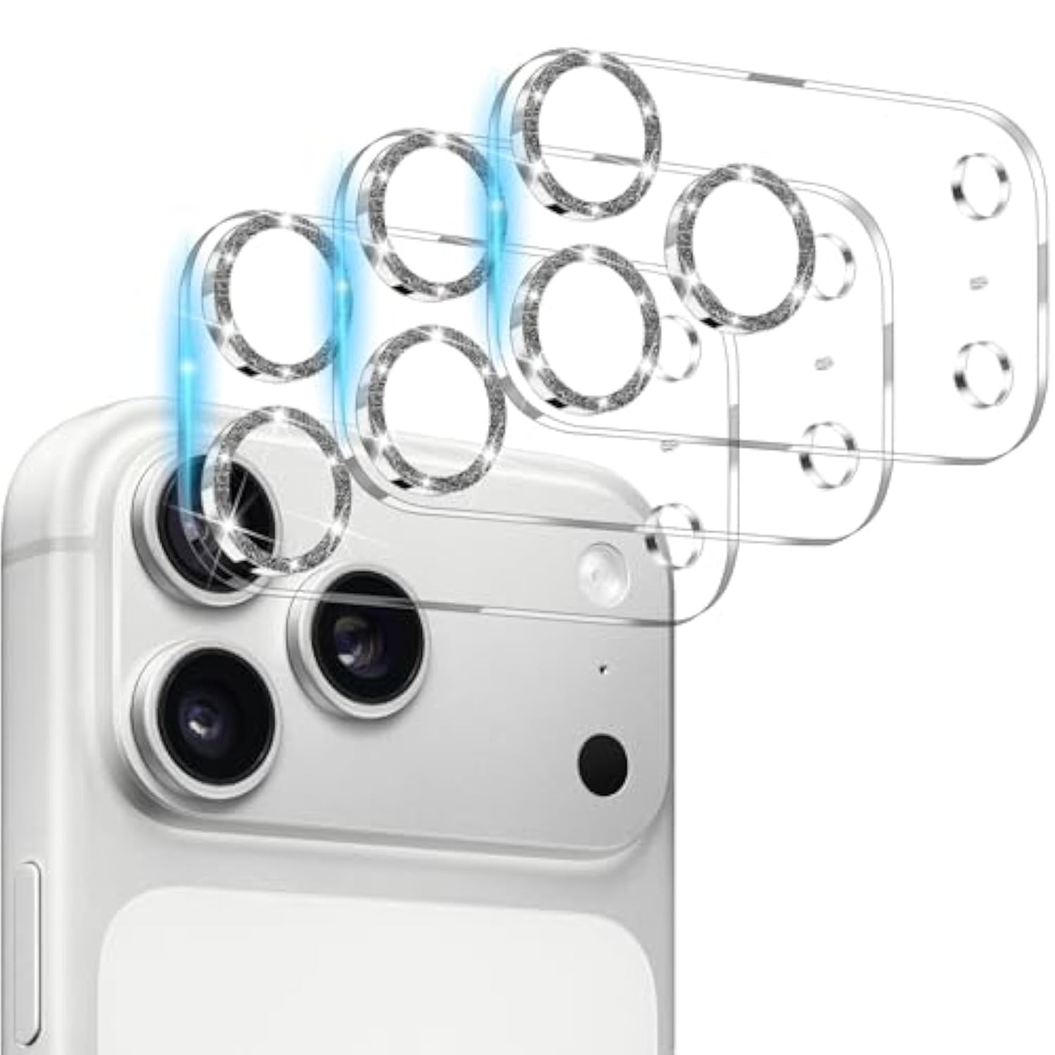 3 Pack Camera Lens Protector For Iphone 17 Pro, Tempered Glass, Ultra Hd, 9H Hardness, Anti-Scratch, Case Friendly,[No Affect On Night Shots], Glitter Black