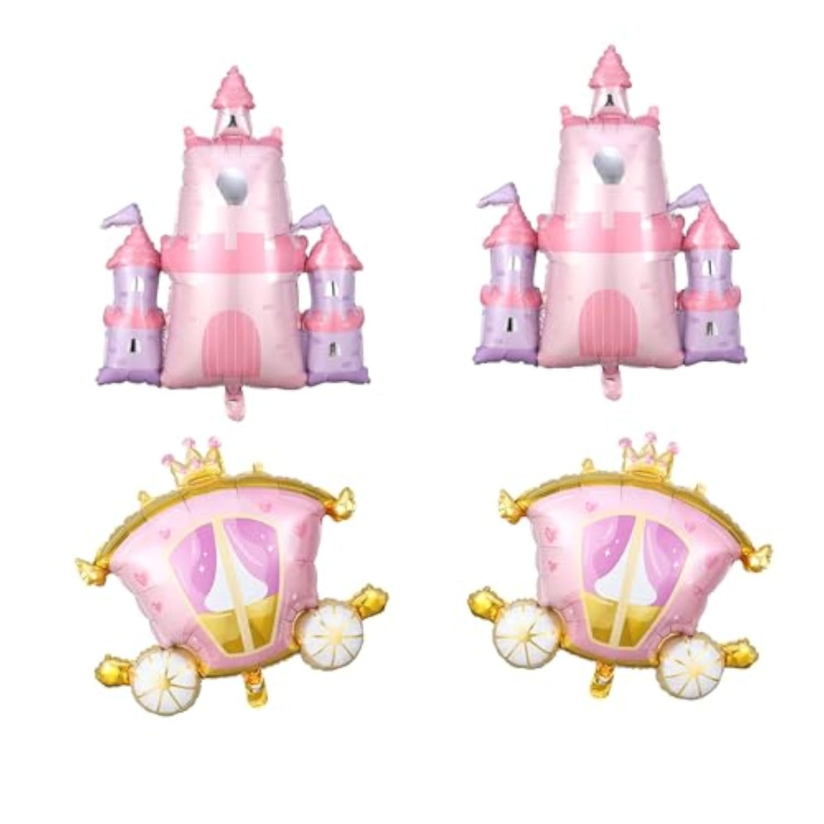 4Pcs Princess Birthday Party Balloons With 30Inch Castle Carriage Foil Balloons For Girl Princess Baby Shower Decorations(4Pcs Set)