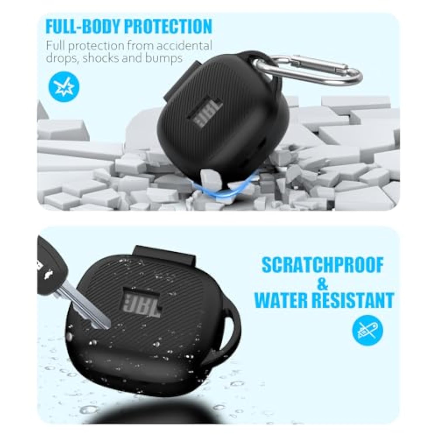 [3 In 1] For Jbl Live Pro 2 Case Cover With Cleaner Kit, Logo Visible Design Scratch Resistant Shockproof Silicone Protective Cover For Jbl Live Pro 2 Earbuds With Carabiner-Black