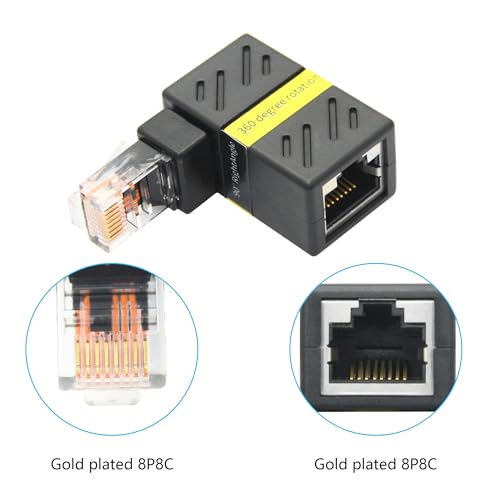 90 Degree Cat 6 Ethernet Extender Adapter, 180 Degrees Rotated Rj45 Male To Female Network 1000Mbps Adapter Connector, For Computers, Laptops, Routers - 2 Pcs
