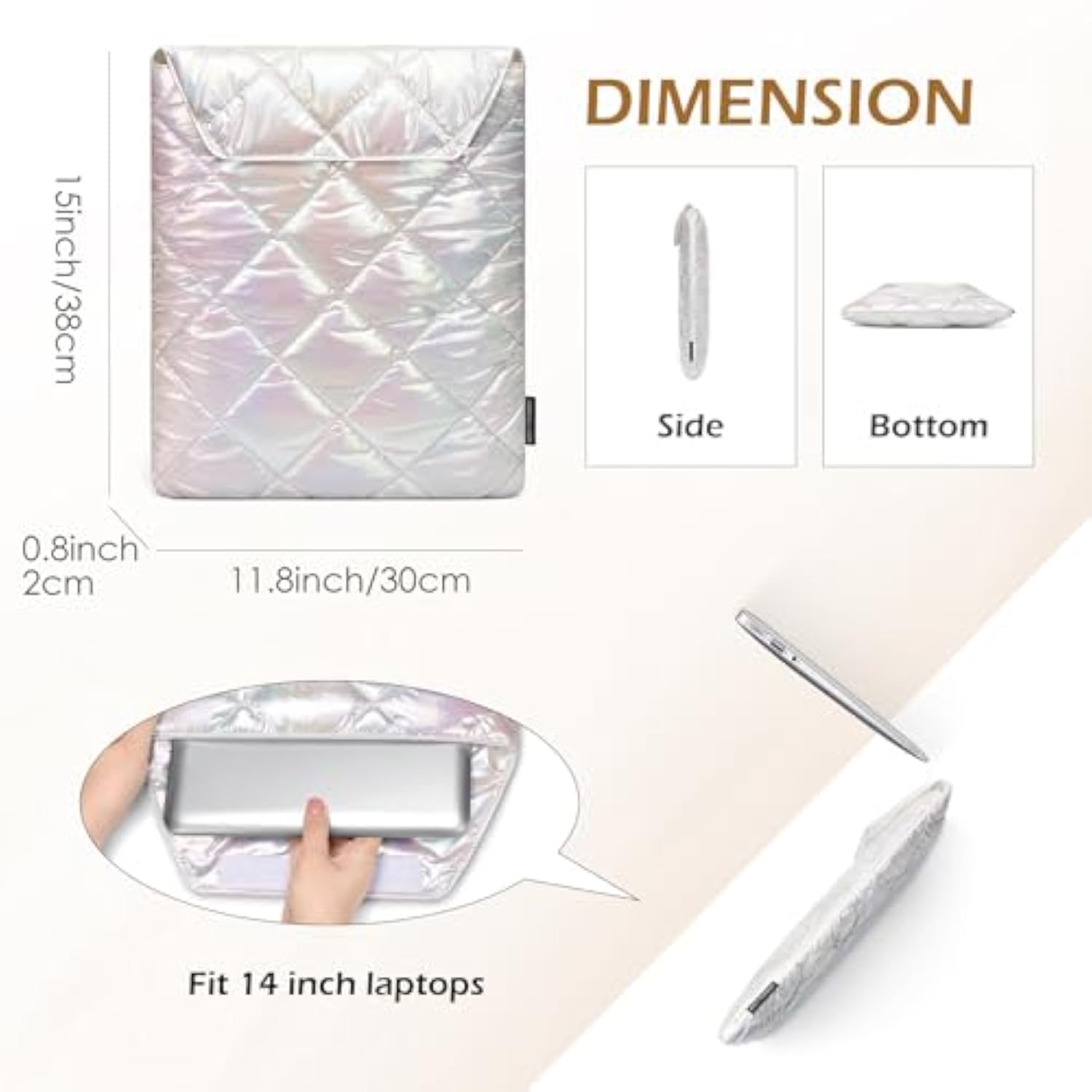 Puffy Laptop Sleeve 13 Inch 14 Inch, Women Quilted Puffer Laptop Carrying Case Pillow Case Compatible With Macbook Pro 14 Inch M4 M3 M2 M1, Cute Small Notebook Cover