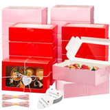 50 Set Valentine'S Day Pink Cookie Boxes With Window 9X6X3 Inches Red Pink Bakery Box For Gift Giving With Rope Love Card For Valentine Wedding Chocolate Pastries Dessert Packaging