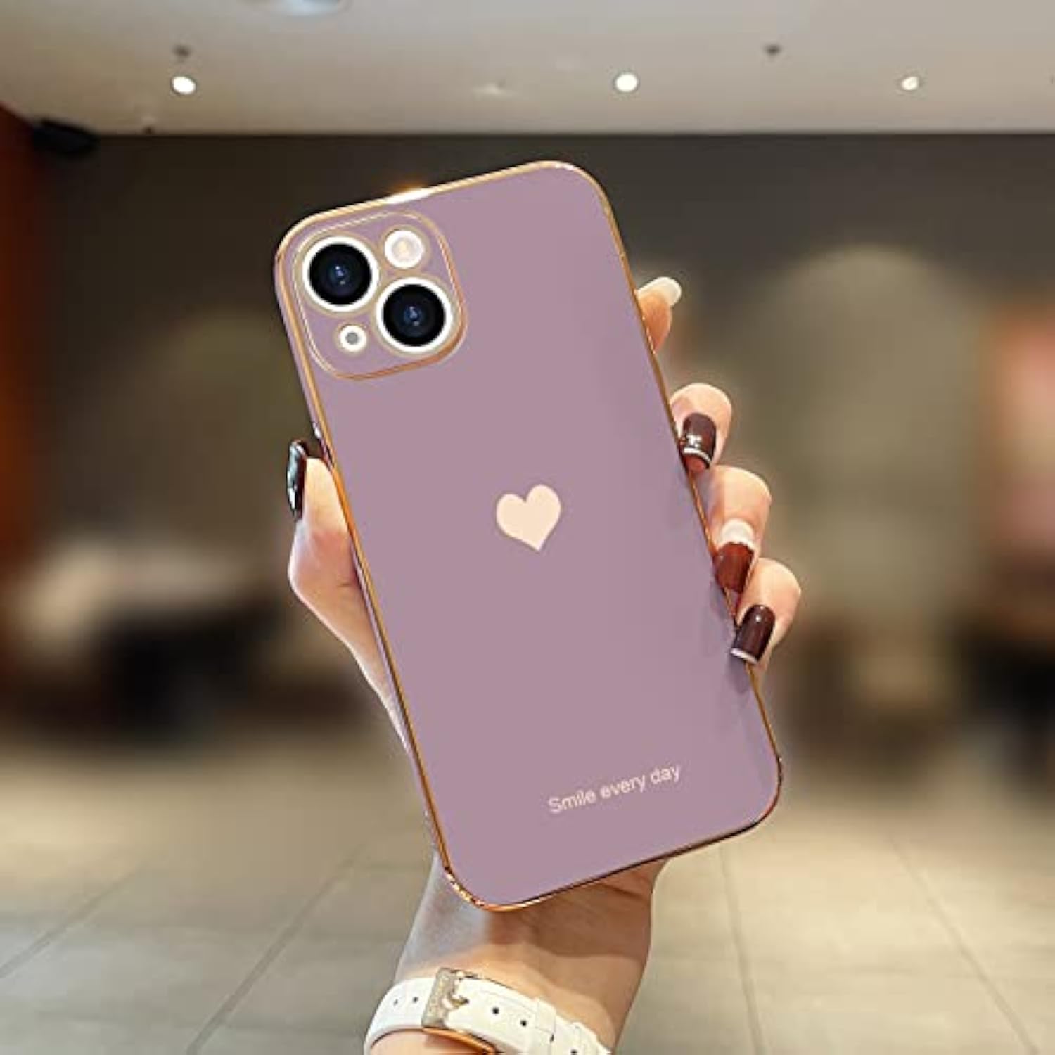 For Iphone 14 Plus Case For Women Girl Cute Love Heart Luxury Plating Soft Bling Back Cover Raised Full Camera Protection Bumper Silicone Shockproof Phone Case For Iphone 14 Plus, Lavender
