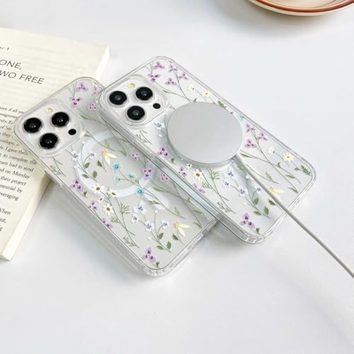 Magnetic Case For Iphone 16,Slim Floral Flower Pattern Phone Cover For Girls Women,Shockproof Tpu Bumper Hard Back Protective Phone Case,Compatible With Magsafe,(Clear/Branch Flower)