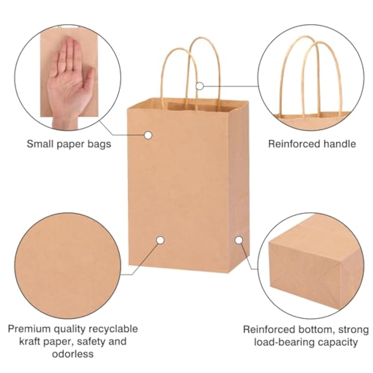 60Pcs Small Gift Bags, 5.25X3.2X8In Brown Paper Bags With Handles Bulk For Gift, Shopping, Birthday, Wedding, Business Party (Kraft)