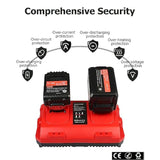 18V Rapid Charger Replacement For Milwaukee M18 Battery Charger Station 2Ports 48-59-1802 48-59-1812 Compatible With M-18 48-11-1850 48-11-1840 48-11-30 48-11-20