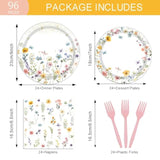 96 Pcs Wildflower Party Supplies Paper Plates And Napkins Disposable Spring Floral Baby Shower Birthday Tableware Decorations For Spring Summer Picnic Wedding Tea Party, Serve 24 Guests