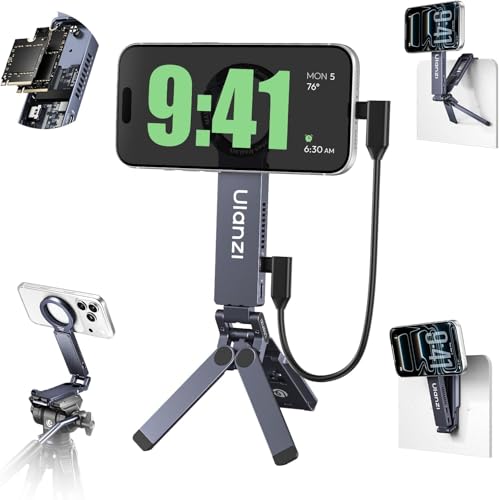 MA58 Magnetic Phone Tripod for iPhone with Hard Drive Enclosure, 360° Rotation, Uka Arca-Swiss Mount, 1/4" Mount, Fits SSD 2230/2242, Foldable