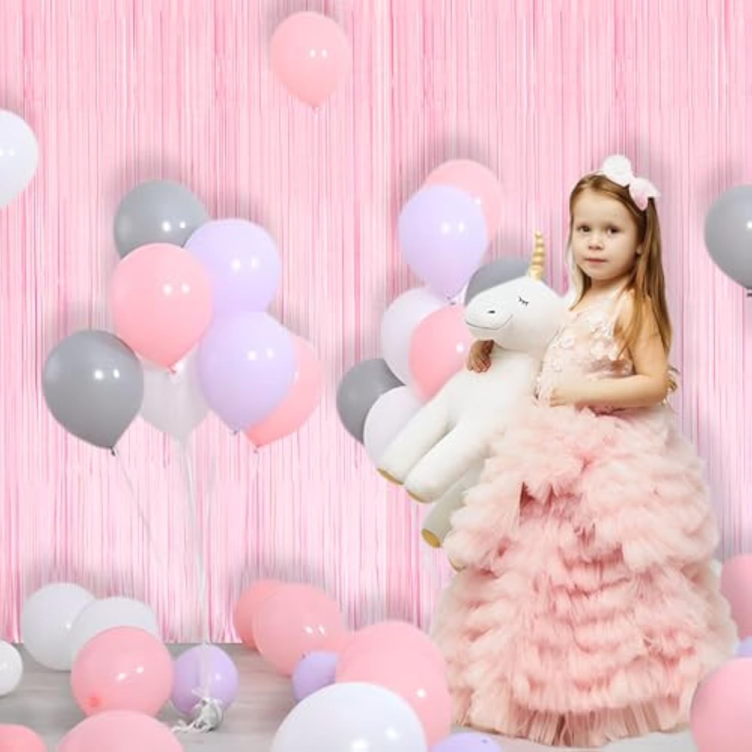 Pastel Pink Fringe Curtains Backdrop - 2 Pack Photo Booths Party Streamers For Easter/Unicorn/Baby/Cowgirl/Princess/Birthday/Bridal Shower/Bachelorette/Engagement/Sweet/Bow Decorations