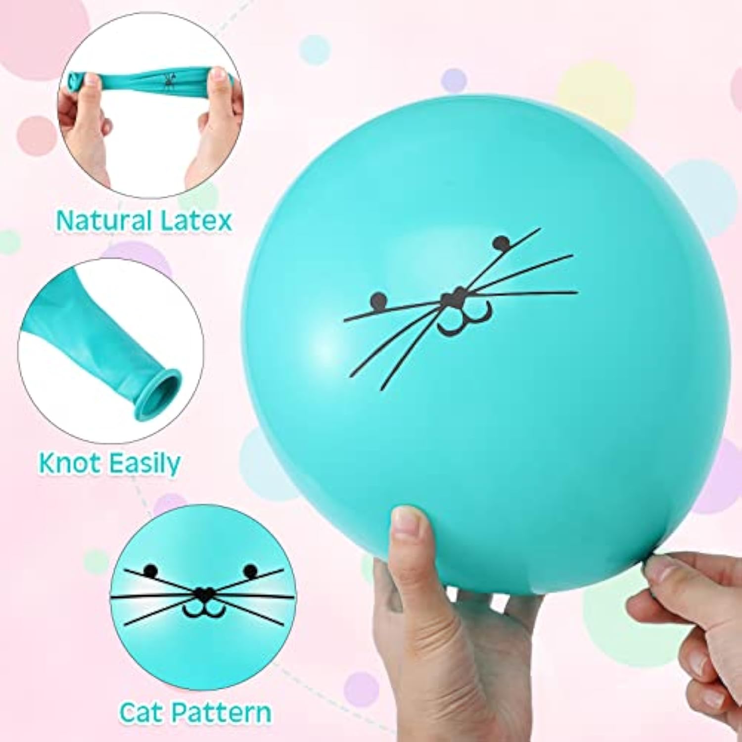 50pcs 12-Inch Kitty Balloons with Ears, 5 Colors for Cat-Themed Parties