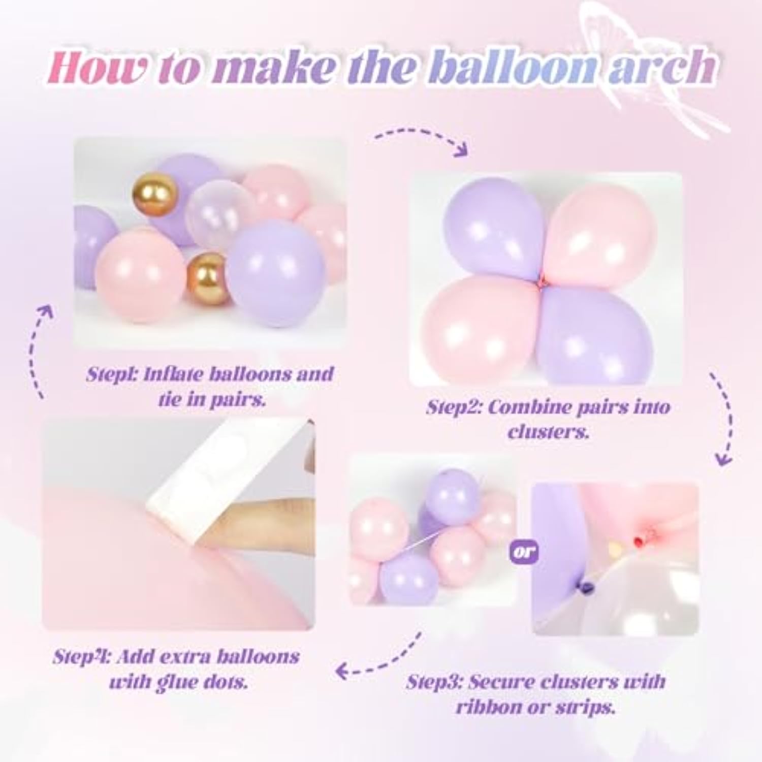 Pink And Purple Balloon Arch Kit, Butterfly Baby Shower Decorations With Pink And Purple Gold Latex Balloons For Purple Bridal Wedding Butterfly Birthday Decorations…