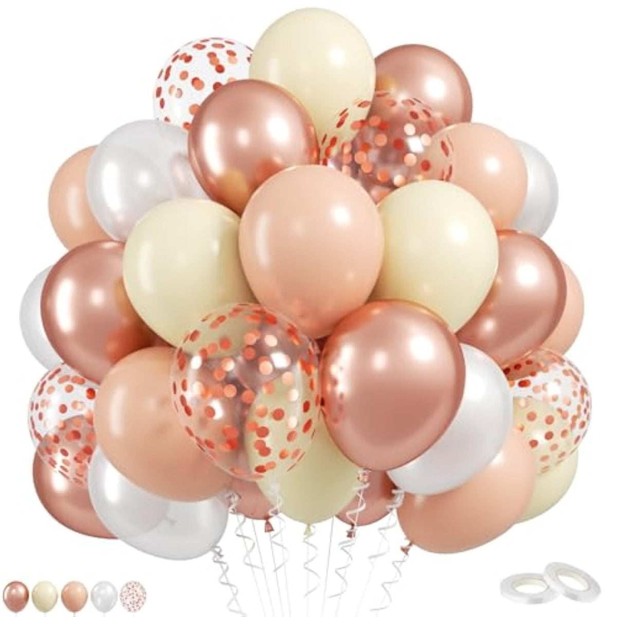 Retro Blush Pink Party Balloons, 52 Pcs 12 Inch Metallic Chrome Rose Gold Dusty Pink Maca Orange Beige Latex Balloons With Rose Gold Confetti Balloons For Birthday Wedding Baby Shower Party Decoration