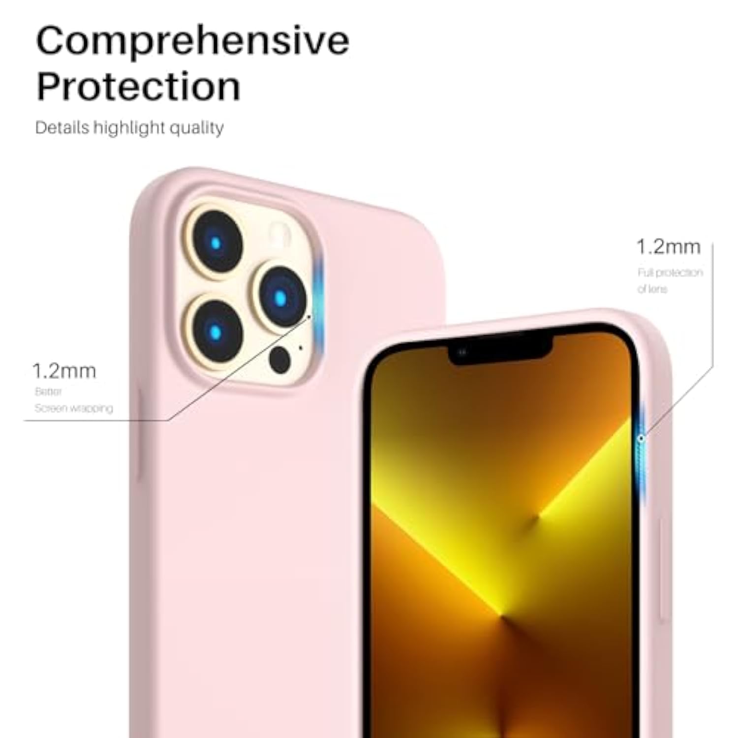Compatible With Iphone 13 Pro Max Case 6.7", Slim Liquid Silicone 3 Layers Full Covered Soft Gel Rubber Case Cover 6.7 Inch-Chalk Pink