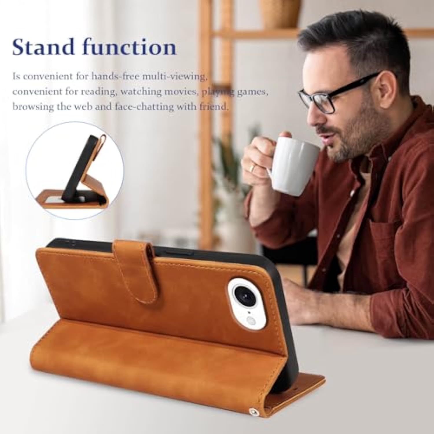 Brown iPhone 16e Case Wallet with RFID Blocking and 4 Card Slots