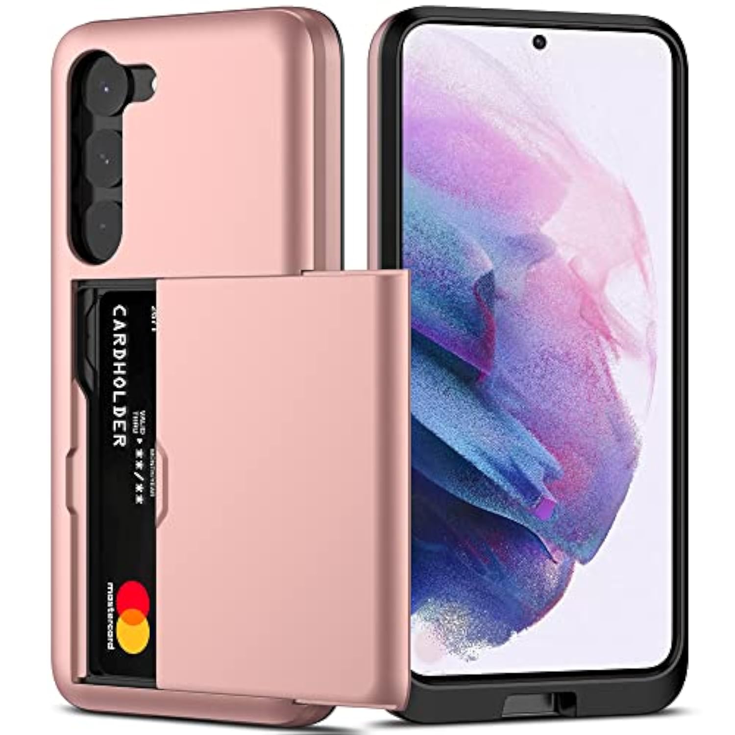 For Samsung S23 Case With Card Holder 5G 6.1 Inch Slim Dual Layer Heavy Duty Protective For Galaxy S23 Case Hidden Card Slot Wallet Case For Samsung S23(Rose Gold)