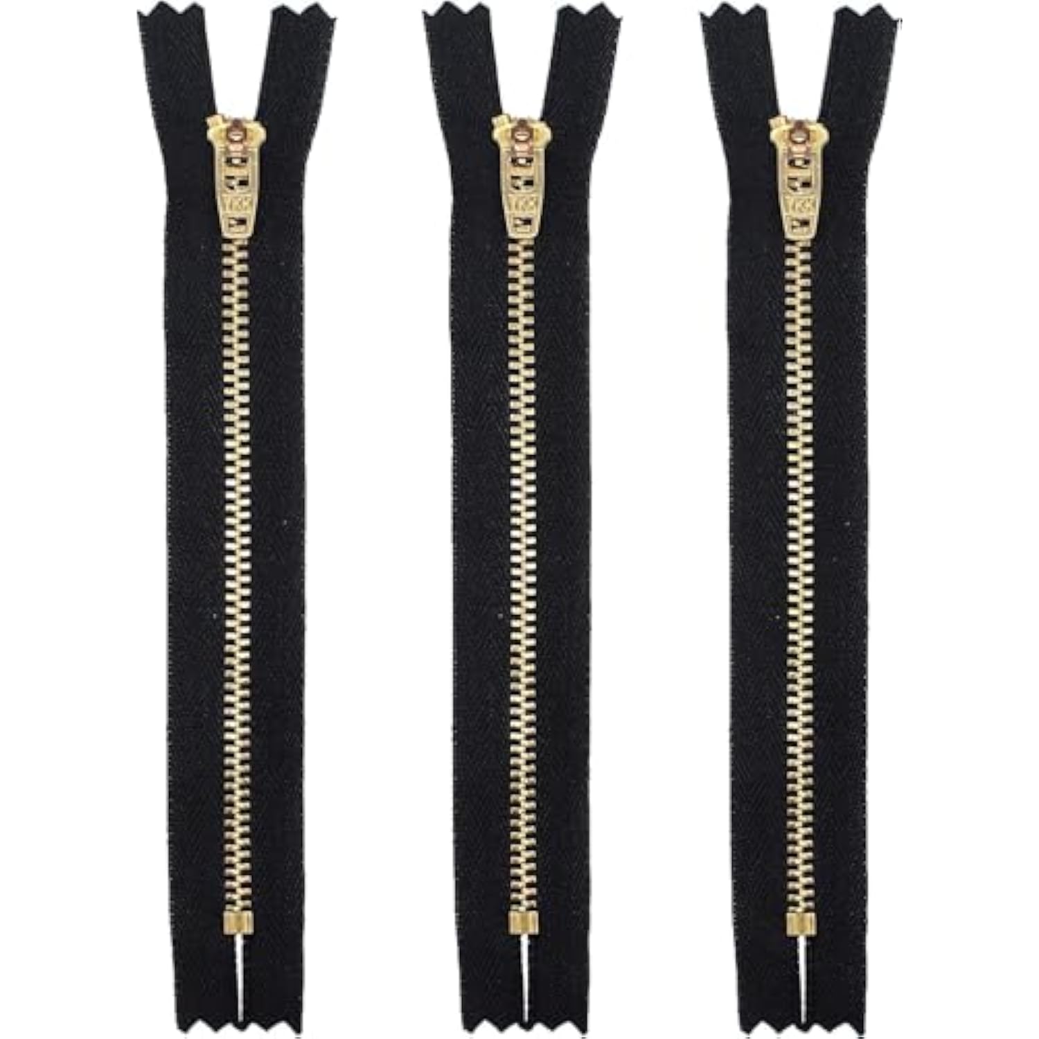 7" Pants/Jeans Brass Zipper #4.5 - Black (3 Zippers)- Made In Usa