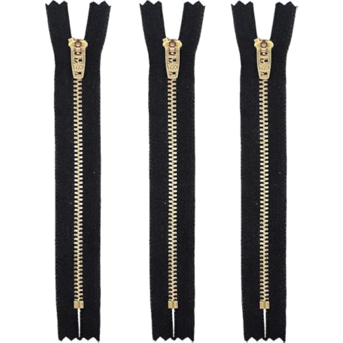 7" Pants/Jeans Brass Zipper #4.5 - Black (3 Zippers)- Made In Usa