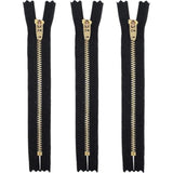 7" Pants/Jeans Brass Zipper #4.5 - Black (3 Zippers)- Made In Usa