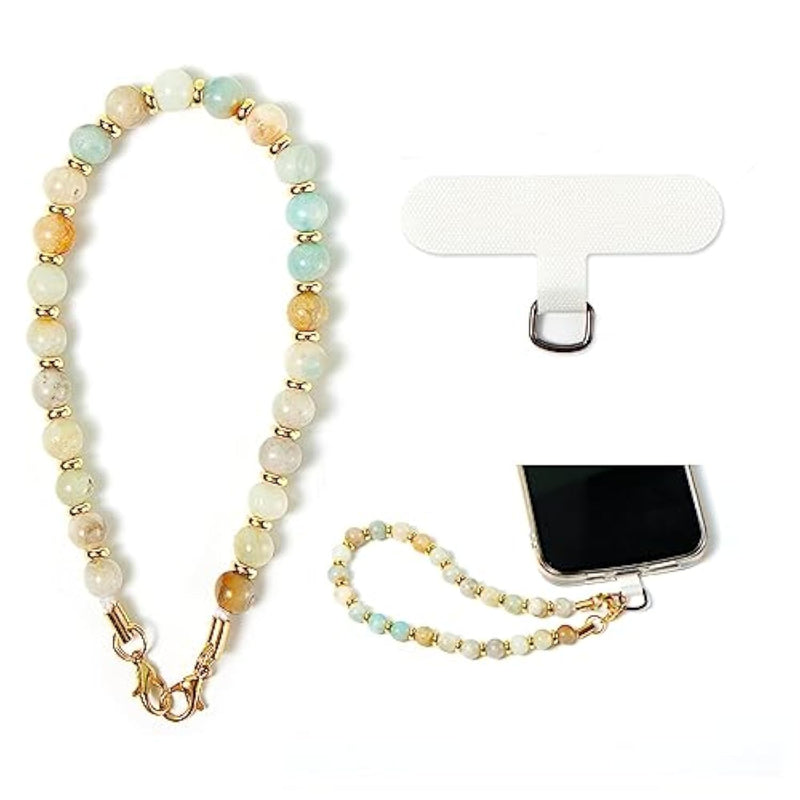 Phone Charm With Beaded Marble, Cell Phone Lanyard With Tether Tab, Phone Chain Strap, Hands-Free Wrist Strap, Phone Strap For Women Compatible With Iphone 14 Pro Max/ 13 Pro Max/ 12 Pro Max/(Green)