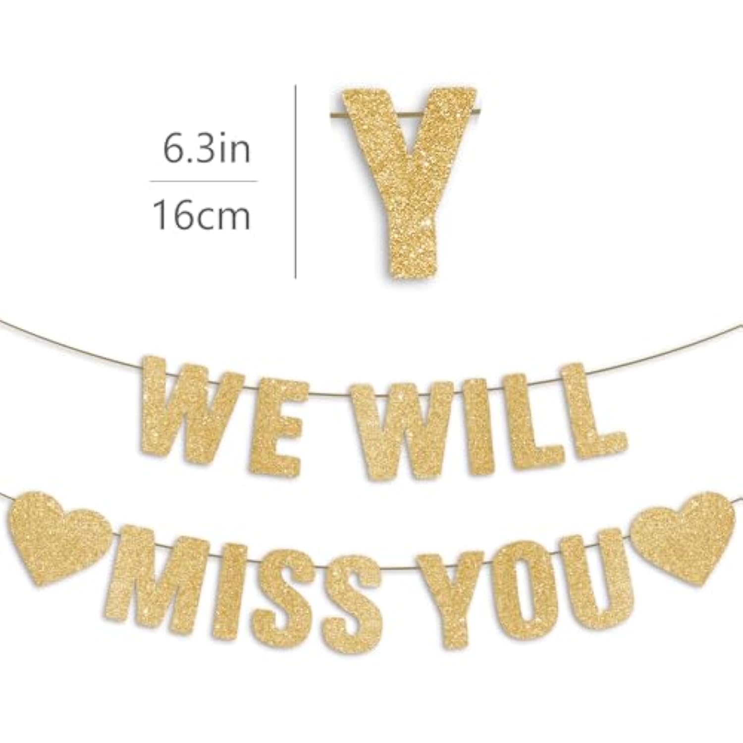 Pre-Strung Gold Glitter We Will Miss You Banner Retirement Farewell Party Decor