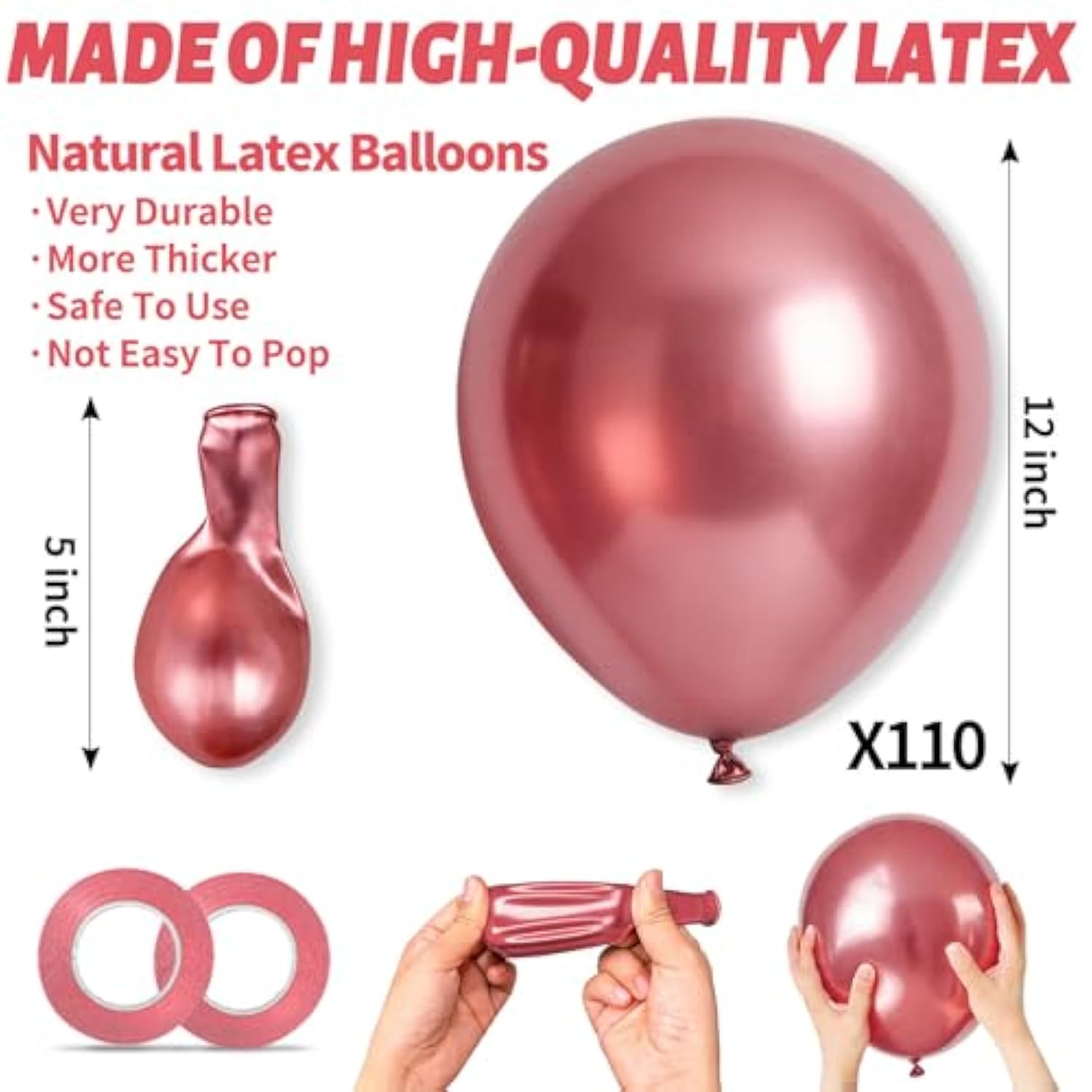 110Pcs Metallic Multi Balloons, Metallic Color Latex Balloons 12 Inch, Multi Balloon For Birthday Party Baby Shower Wedding(With 2 Ribbons).
