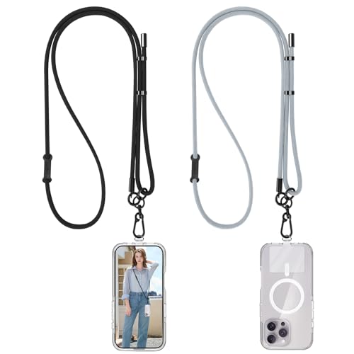 2 Pcs Phone Lanyard Crossbody (Black & Gray)  Anti Theft Phone Strap 6Mm, Neck Strap For Women Men Compatible With Smartphones Iphone, Cell Phone Lanyard Accessories With 2 Plastic Patches
