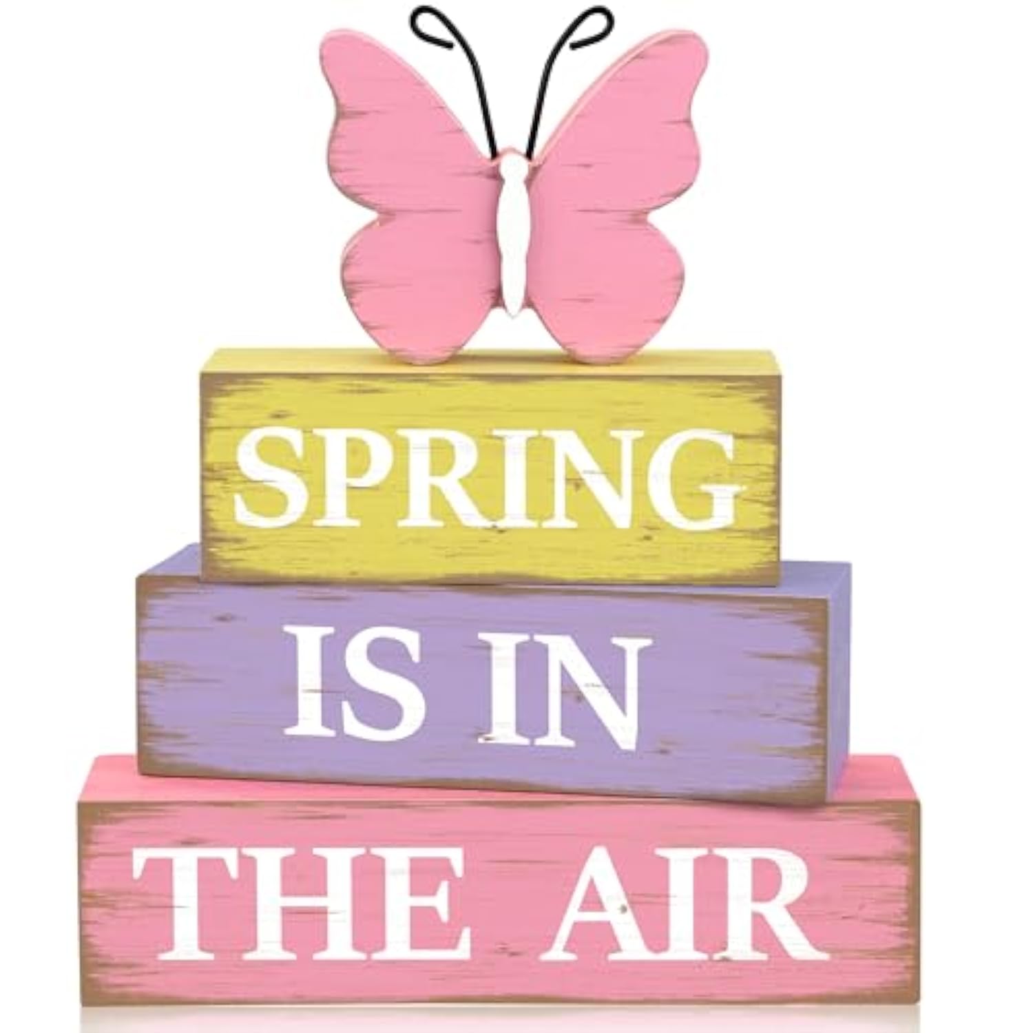 4 Pcs Spring Butterfly Wooden Table Sign Spring Is In The Air Table Block Centerpieces Rustic Farmhouse Butterfly Wood Tabletop Decorations For Party Home Office Kitchen Shelf Desk Tiered Tray Decor