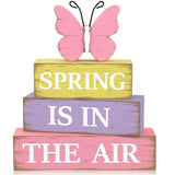 4 Pcs Spring Butterfly Wooden Table Sign Spring Is In The Air Table Block Centerpieces Rustic Farmhouse Butterfly Wood Tabletop Decorations For Party Home Office Kitchen Shelf Desk Tiered Tray Decor