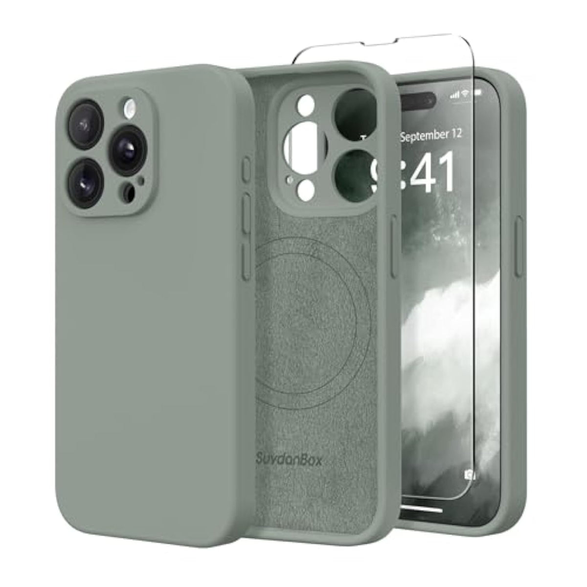 Magnetic For Iphone 15 Pro Case, Compatible With Magsafe, [Full Camera Protection][Screen Protector] Silicone Shockproof Protective Phone Case For Iphone 15 Pro 6.1", Calke Green