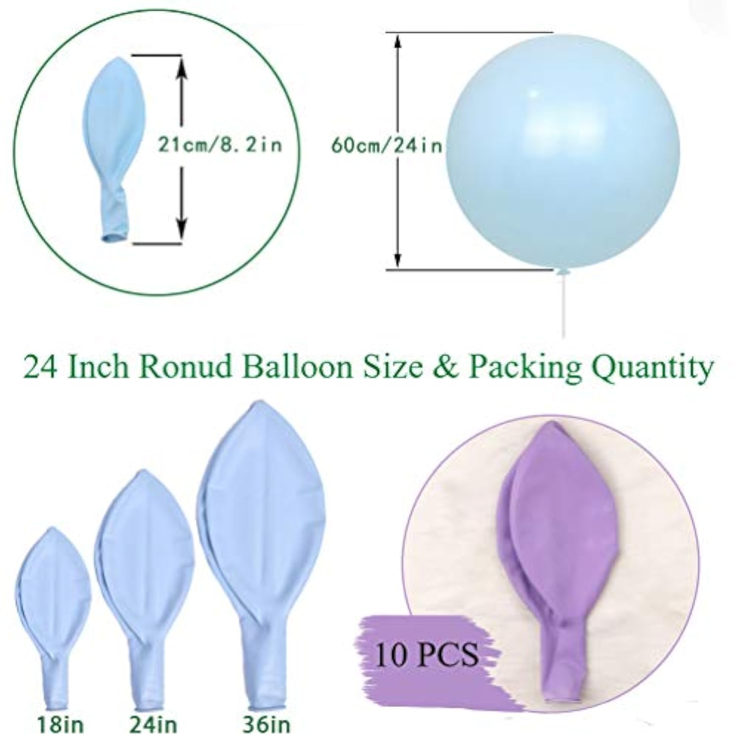10-Pack 24-Inch Macaron Purple Latex Balloons for Parties and Photos