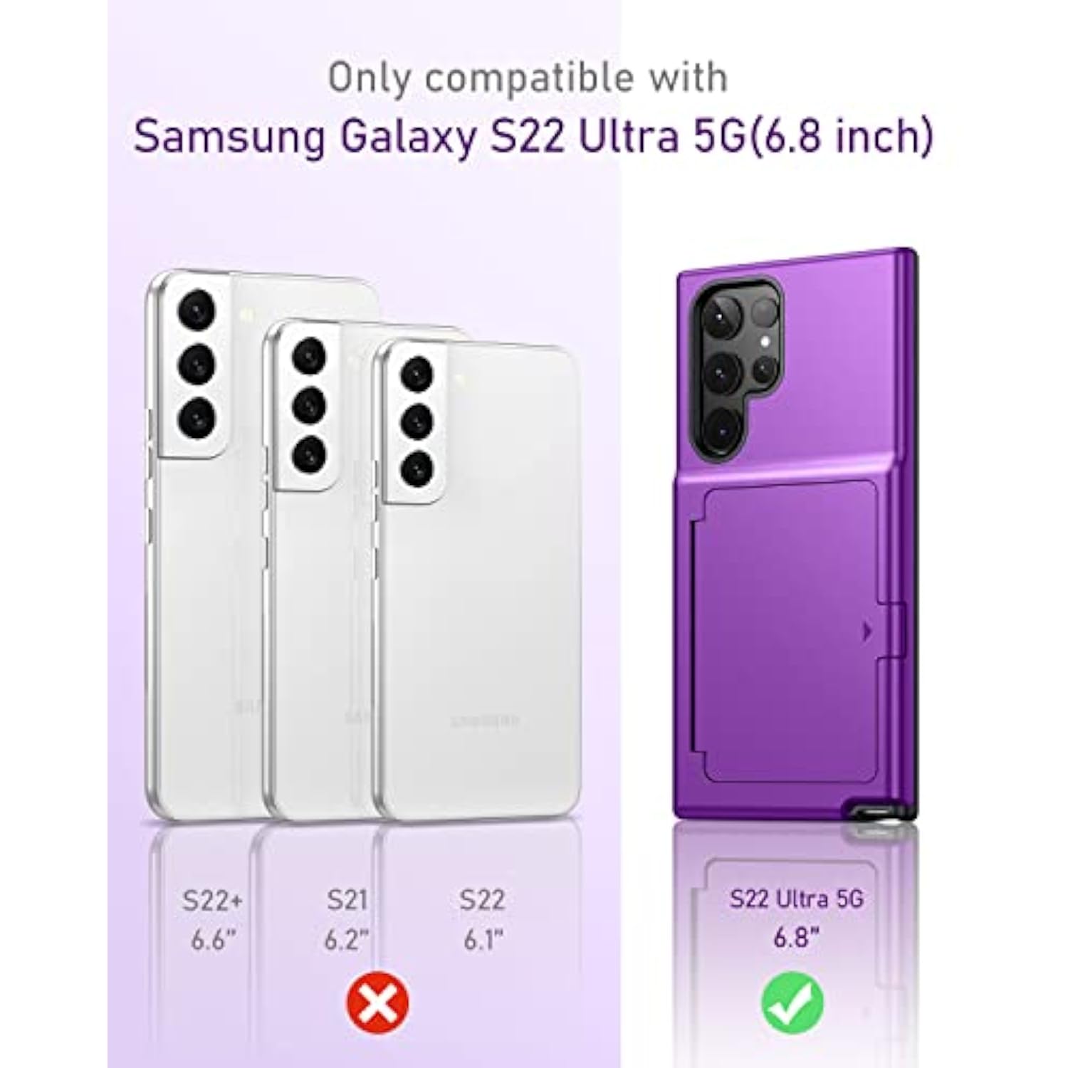 For Samsung Galaxy S22 Ultra Wallet Case With Credit Card Holder & Hidden Mirror, Allround Protection Shockproof Phone Cover Designed For Samsung Galaxy S22 Ultra, 6.8 Inch Purple