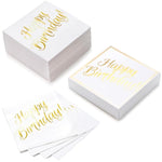 50Pcs Gold Happy Birthday Napkins - 3 Ply Disposable Paper Luncheon Napkin For Birthday Tableware Party Supplies - 6.5 X 6.5 In