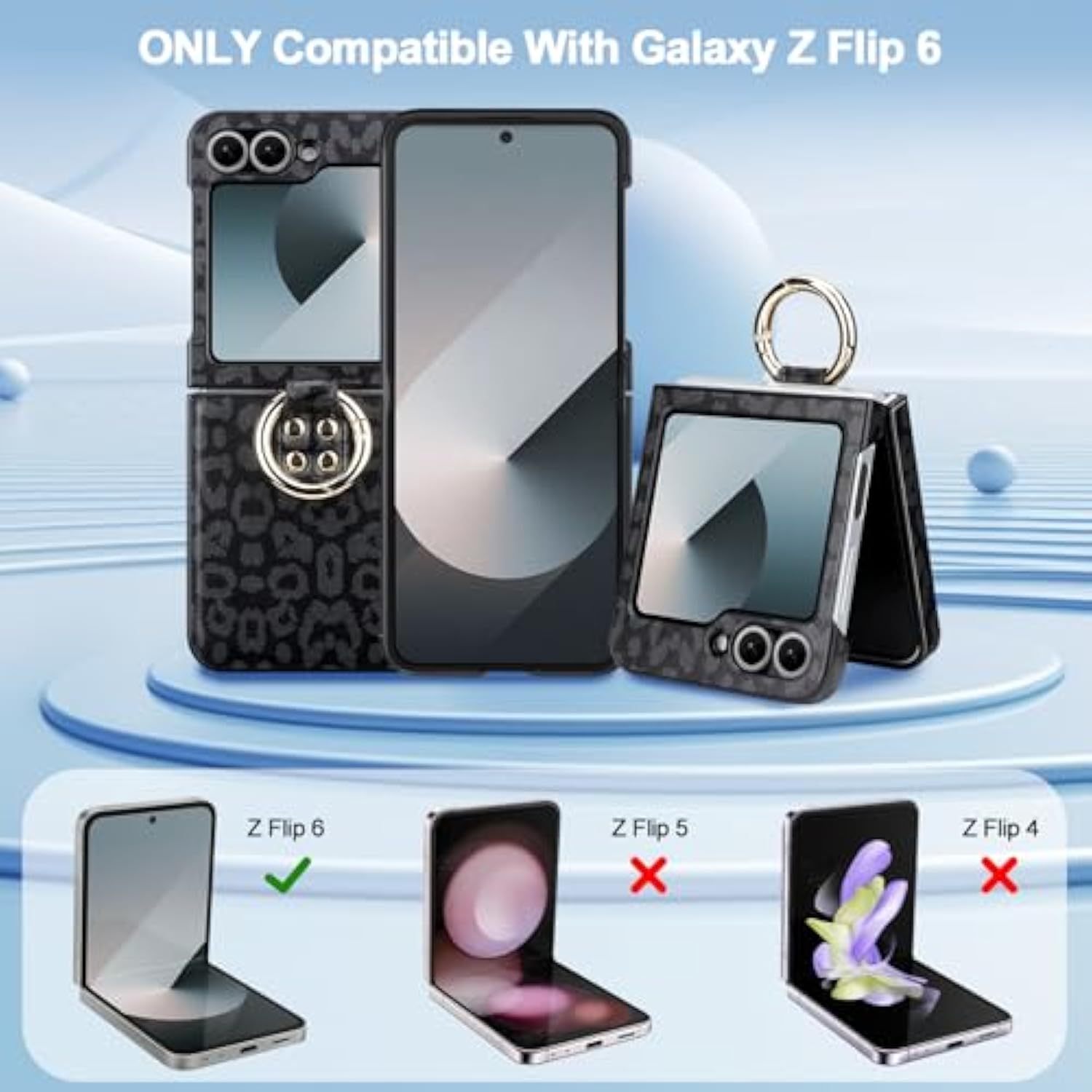 For Samsung Galaxy Z Flip 6 Case With Ring, Soft Pu Leather Full Body Anti-Scratch Shockproof Protective Slim Flip 6 Phone Case For Galaxy Z Flip 6 For Women Girls, 5G 2024 Leopard Black