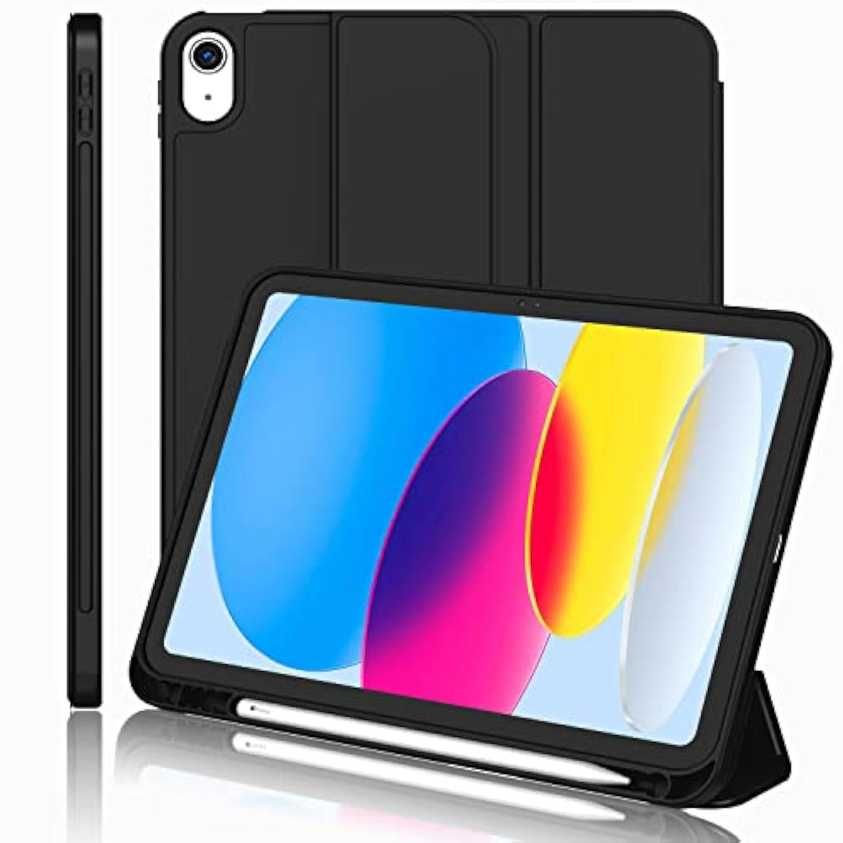 (A16) Case/ 10Th Generation Case [11-Inch 2025/10.9 Inch 2022] With Pencil Holder, Trifold Stand Smart Cover With Soft Tpu Back,Auto Wake/Sleep(Black)