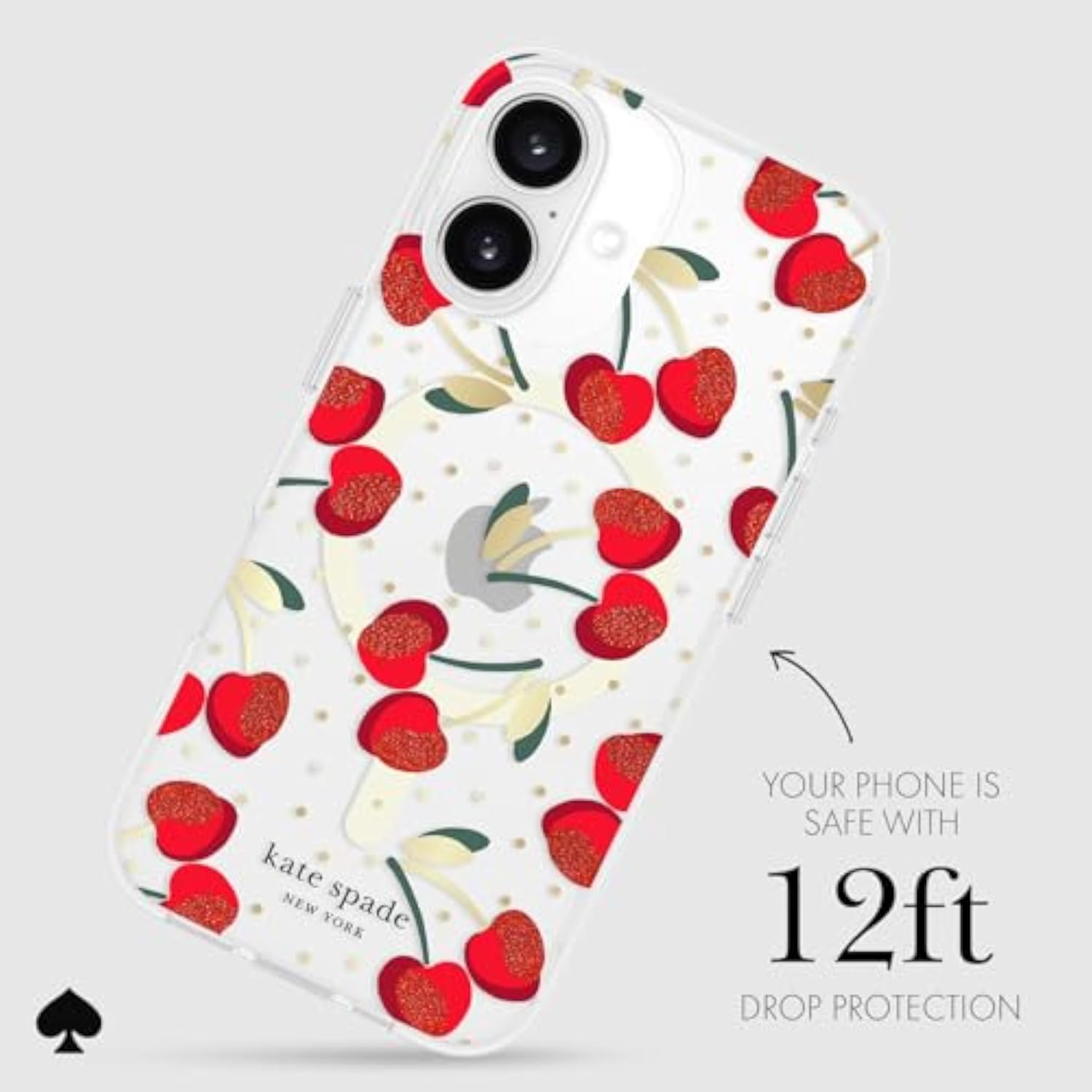 Cherry Dot Gems iPhone 16 Phone Case for Women, 6.1 Inch, MagSafe Compatible, UV Protected, Anti Scratch Coating, Durable Luxury, Drop Resistance 12ft