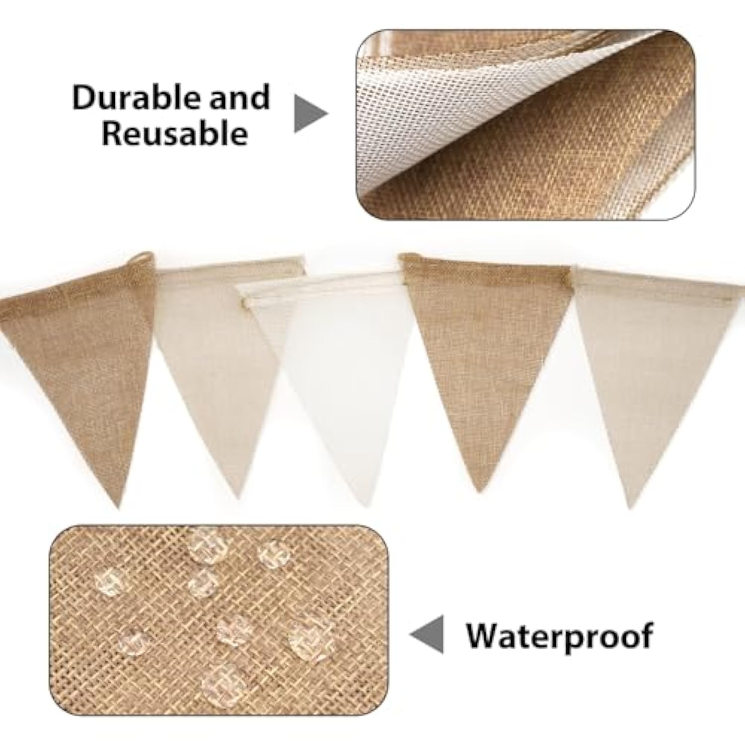 Pre-Strung Burlap Pennant Banner, 39Ft Linen Triangle Flag Bunting, 36Pcs Pennant Banner Bunting Garland For Birthday, Wedding, Camping, Rustic Boho Theme Party Decorations