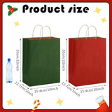 100 Pcs Red And Green Christmas Gift Bags Kraft Paper Bags With Handles Holiday Gift Bags For Wedding Baby Shower Bridal Shower Shopping Party Favor Business(13 X 10 X 5 Inch)