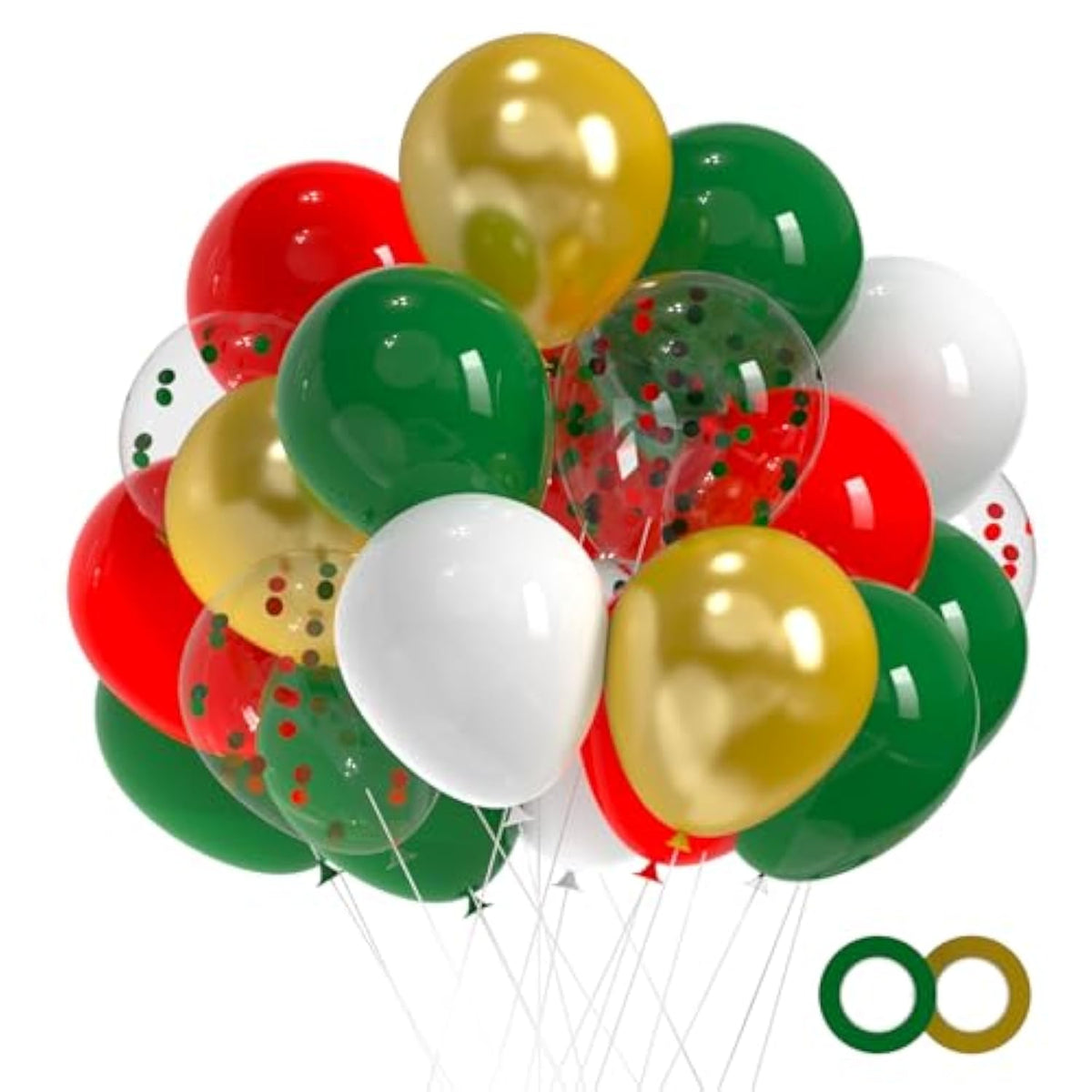 50 Pc Red Green Gold White Christmas Balloons 12 Inch for Party Decorations