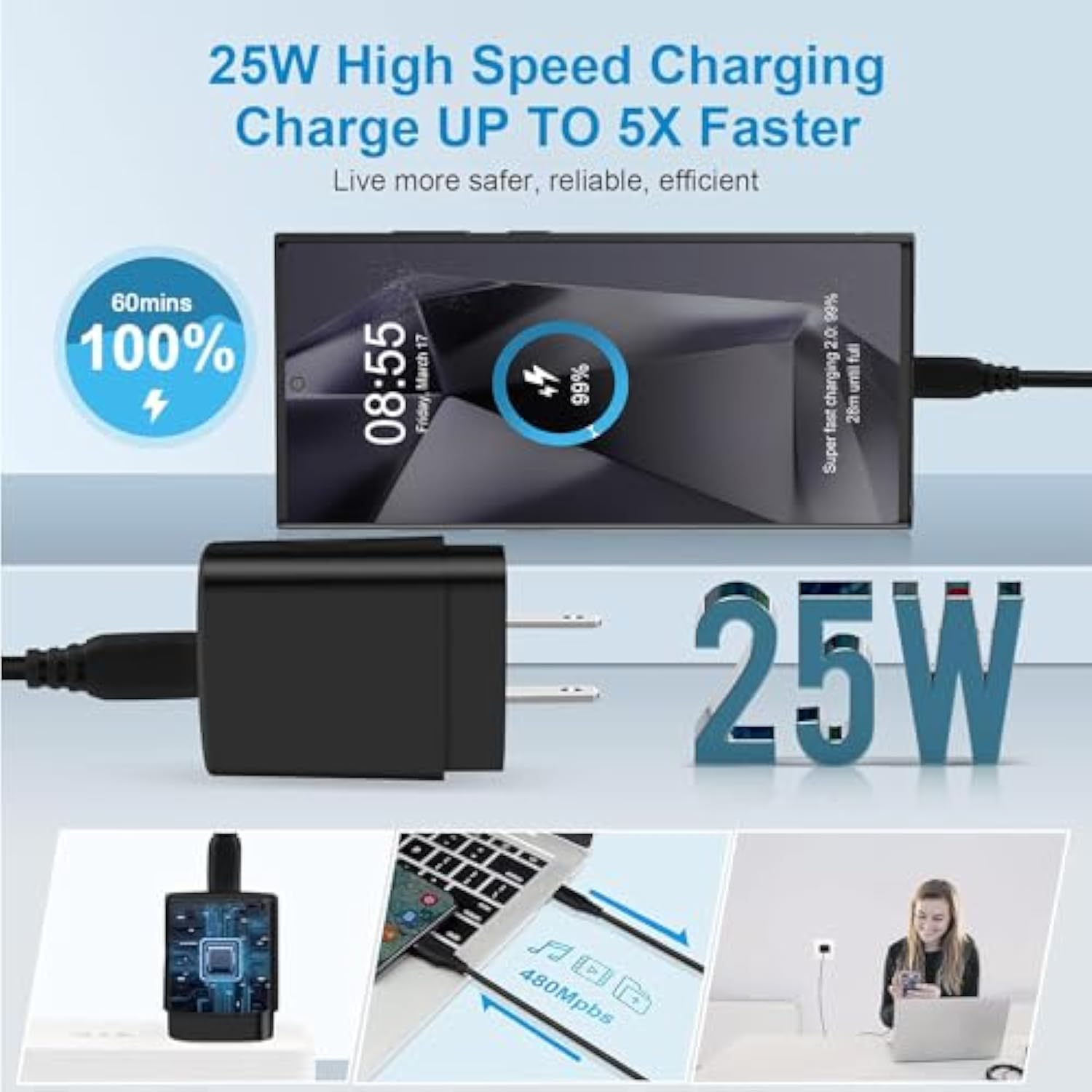 25W Super Fast Type C Wall Charging Block With 10Ft Usb C To C Android Charger Cable For Samsung Galaxy A17 S25 A16 A54 5G A35 A15 A14 A26 S24 Fe Ultra S23S22 S21 Z Flip 7,Pixel 10 9 8 Pro 9A 8A 7A 7