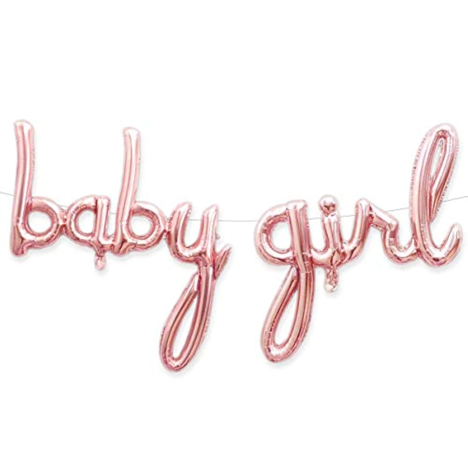 Rose gold "Baby Girl" foil letter balloons for baby shower and gender reveal décor
