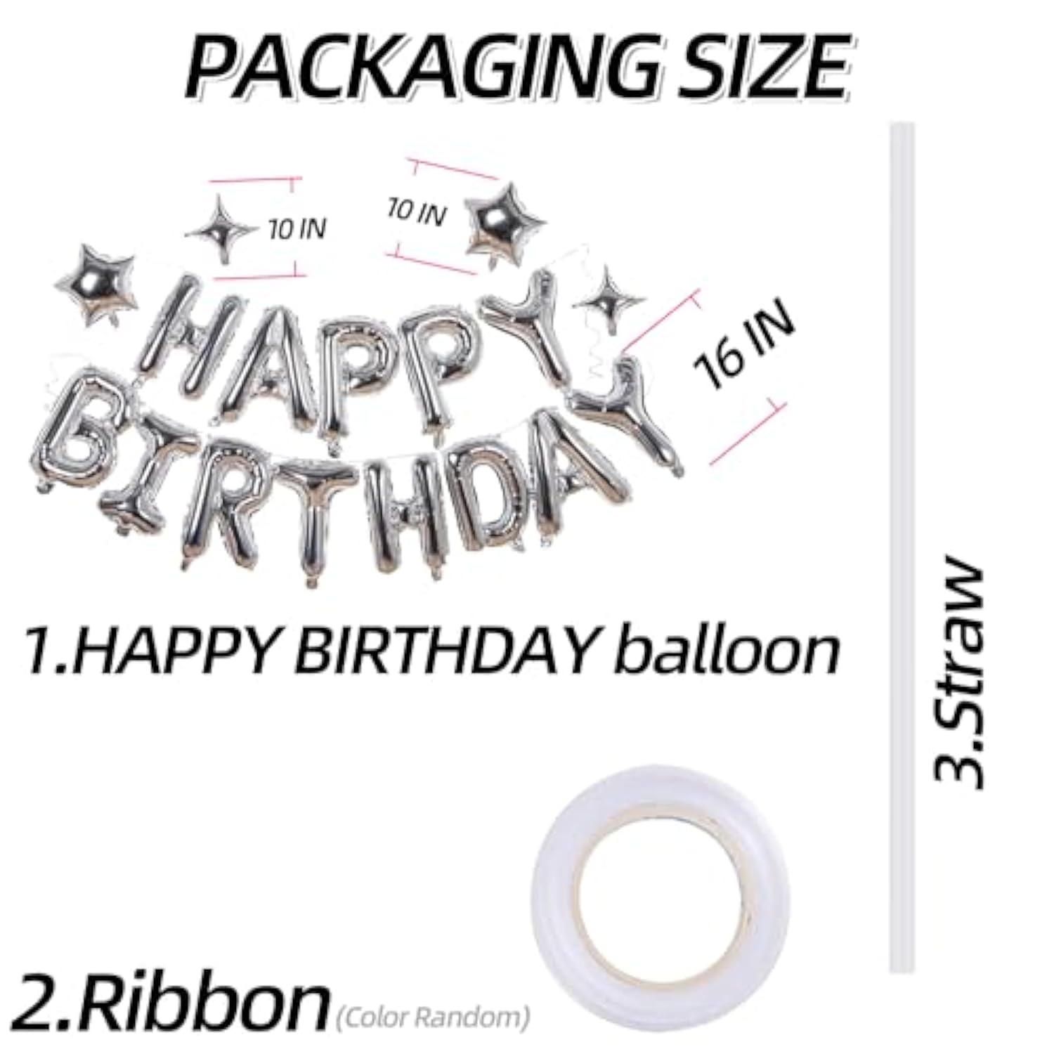 Silver Happy Birthday Banner Balloon Aluminum Foil 16 Inch Letter,10 Inch Five Pointed Star Four Pointed Star Suitable For Kids, Men, Women, Boys And Girls Party Decoration Supplies